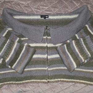 Fashion Nova Gray and Green Striped Sweater